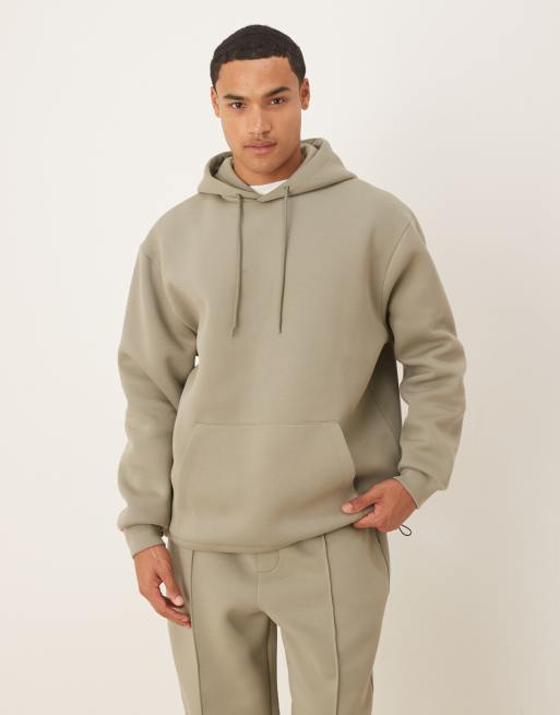 ASOS DESIGN oversized scuba hoodie with fixed hem and drawcord in khaki