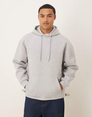 Asos Design Oversized Scuba Hoodie With Fixed Hem And Drawstring In Gray