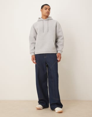 Asos Design Oversized Scuba Hoodie With Fixed Hem And Drawstring In Gray