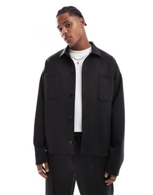 Asos Design Oversized Scuba Jacket In Black