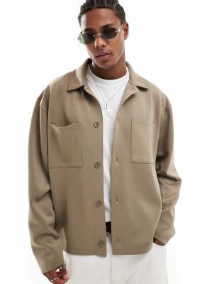 ASOS DESIGN oversized scuba jacket in camel-Neutral