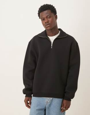oversized scuba quarter zip funnel neck sweatshirt in black