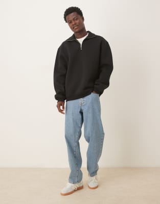 Asos Design Oversized Scuba Quarter Zip Funnel Neck Sweatshirt In Black