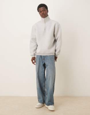 Asos Design Oversized Scuba Quarter Zip Funnel Neck Sweatshirt In Gray