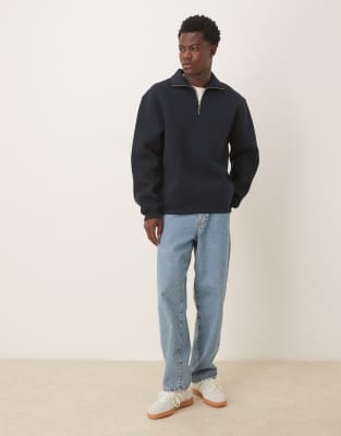 Asos Design Oversized Scuba Quarter Zip Funnel Neck Sweatshirt In Black