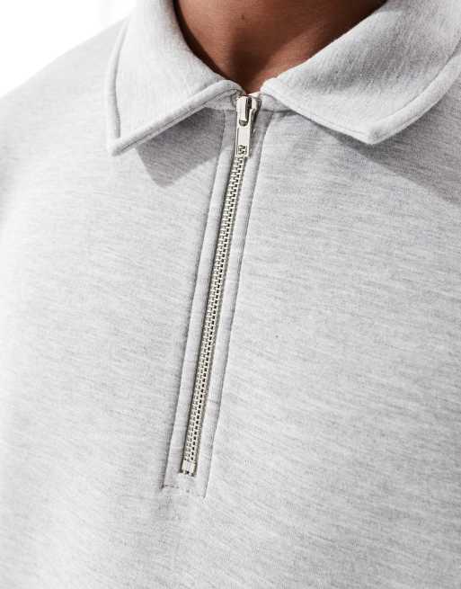ASOS DESIGN oversized scuba rugby top with zip in gray heather, 2 of 4