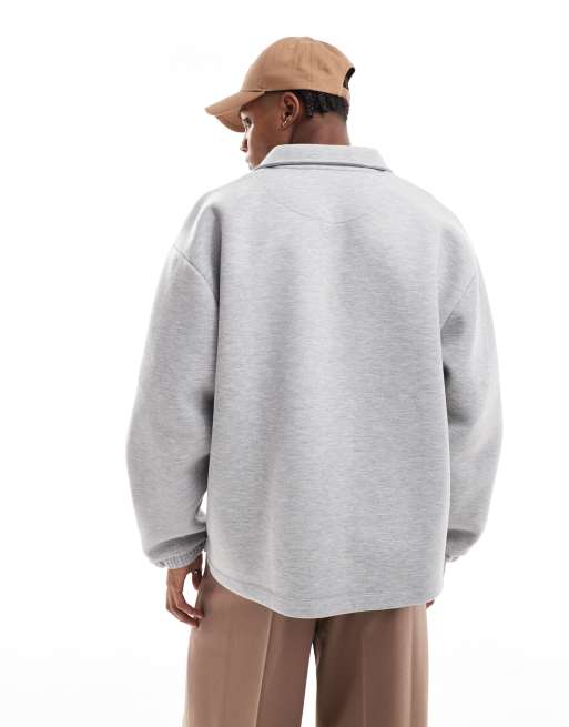ASOS DESIGN oversized scuba rugby top with zip in grey marl, 4 of 4