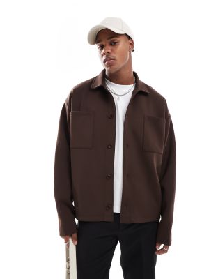 ASOS DESIGN oversized scuba shacket in brown - ASOS Price Checker