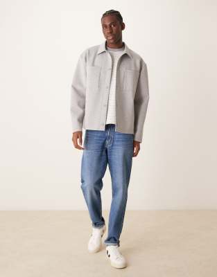 Asos Design Oversized Scuba Shacket In Heather Gray