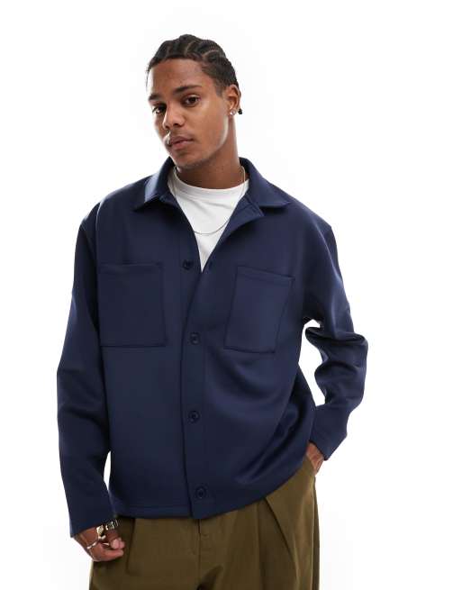 ASOS DESIGN oversized scuba-style fabric jacket in navy