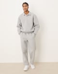 [ASOS DESIGN] ASOS DESIGN oversized scuba-style fabric trackies with piping in grey marl L Grey marle