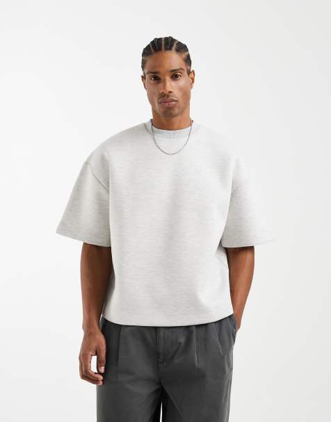 ASOS DESIGN oversized scuba-style fabric with 3/4 sleeve in ice grey marl - view 1