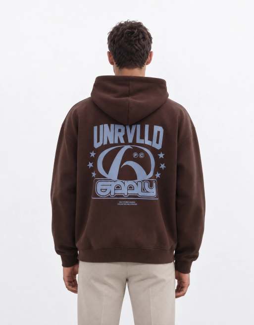 ASOS DESIGN oversized scuba-style fabric zip through hoodie with pigment print in brown, 9 of 9