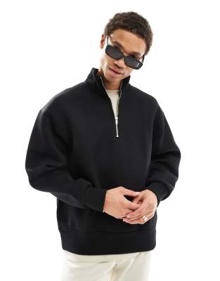 Asos Design Standard Fit Quarter Zip Sweatshirt With Collar In Black