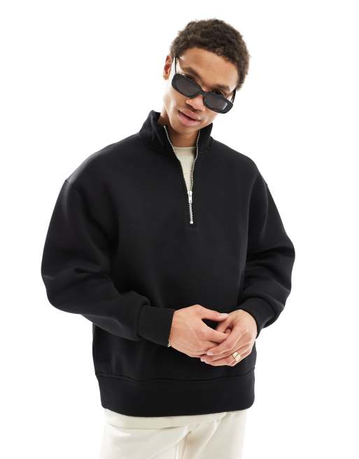 FhyzicsShops DESIGN oversized scuba sweatshirt with half zip in black