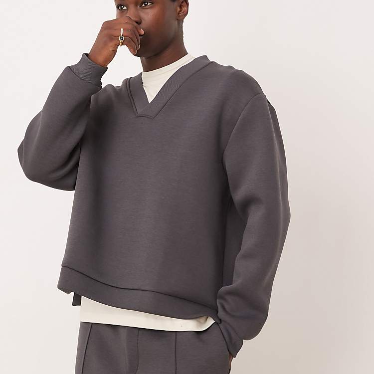 ASOS DESIGN oversized scuba v neck sweatshirt in gray | ASOS ASOS DESIGN oversized scuba v neck sweatshirt in gray | ASOS