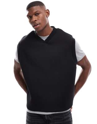 Asos Design Oversized Scuba V Neck Tank In Black