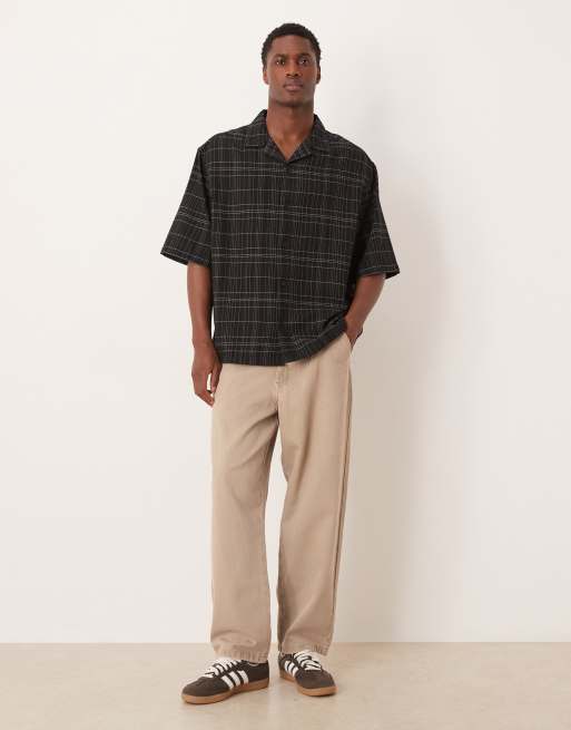 ASOS DESIGN oversized seersucker check shirt in black, 2 of 5