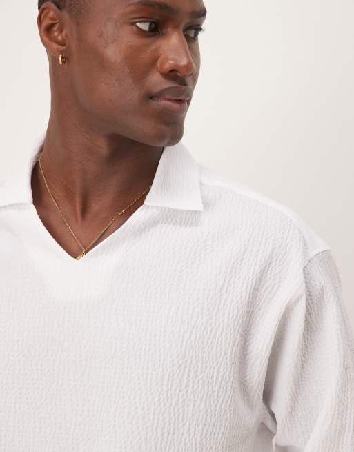 ASOS DESIGN - Oversized seersucker overhemd zonder sluiting met halflange mouwen in wit, 2 van 4