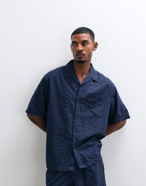 ASOS DESIGN oversized seersucker set in navy - view 1