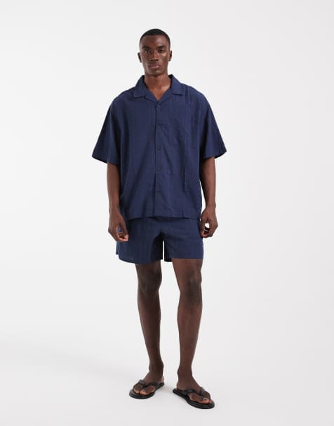 ASOS DESIGN oversized seersucker set in navy - view 1