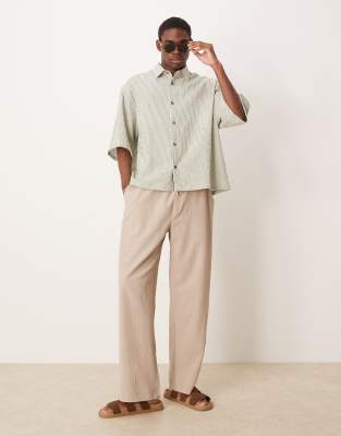 Asos Design Oversized Seersucker Shirt In Neutral