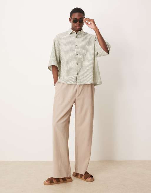 ASOS DESIGN oversized seersucker shirt in green, 2 of 4