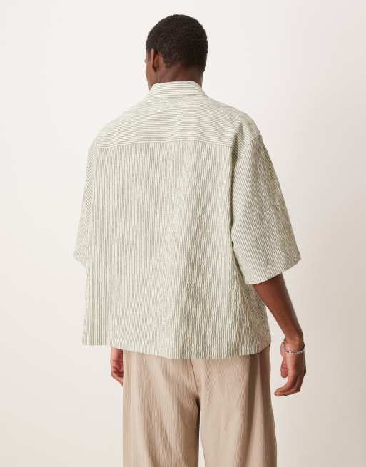 ASOS DESIGN oversized seersucker shirt in green, 4 of 4