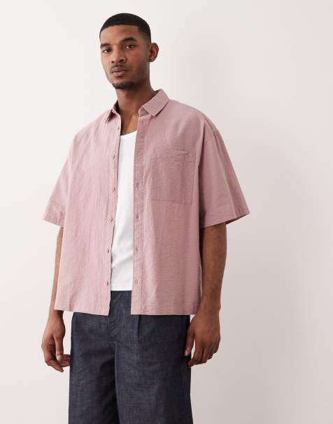 ASOS DESIGN oversized seersucker shirt in pink - view 1