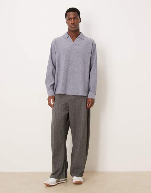 ASOS DESIGN oversized seersucker shirt with back neck embroidery in blue, 2 of 5