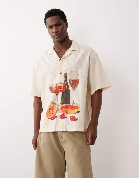 ASOS DESIGN oversized seersucker shirt with placement print - view 1