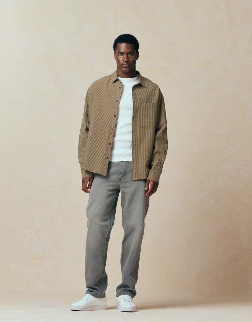 ASOS DESIGN oversized seersucker stripe shirt in brown, 2 of 5