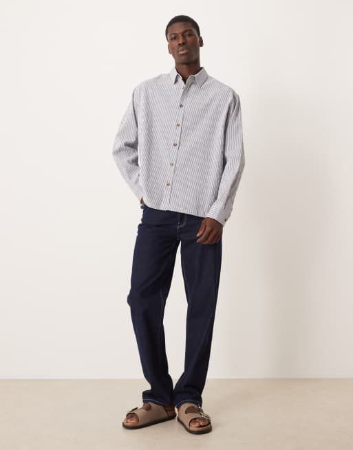 ASOS DESIGN oversized seersucker stripe shirt in navy, 2 of 5