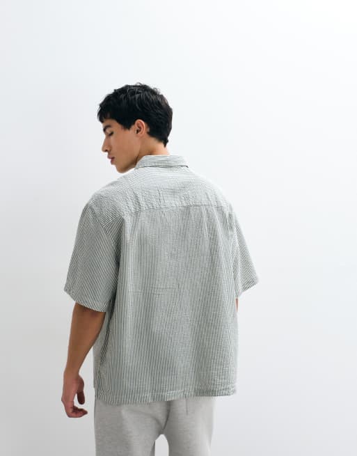 ASOS DESIGN oversized seersucker striped shirt in green, 5 of 5