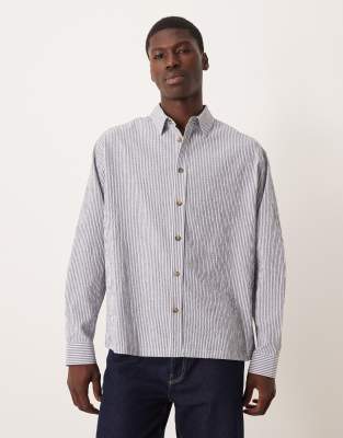 Asos Design Oversized Seersucker Striped Shirt In Blue