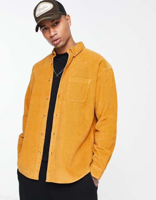 ASOS DESIGN - Oversized sennepsgul 90'er-skjorte i fløjl af bomuldsblanding 