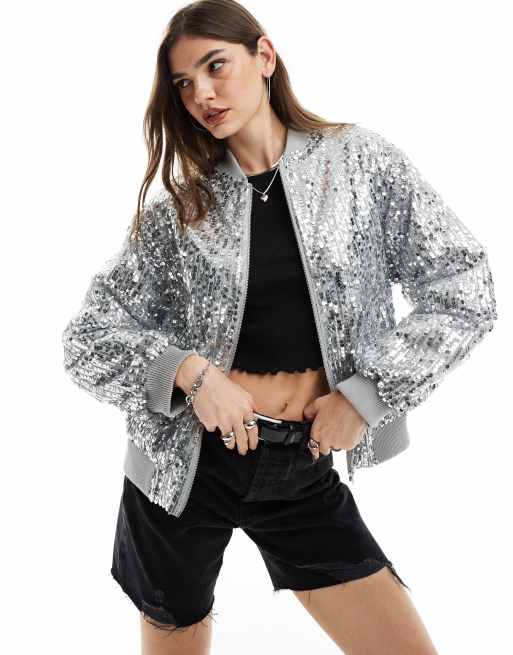 ASOS DESIGN oversized sequin bomber jacket in multi ASOS