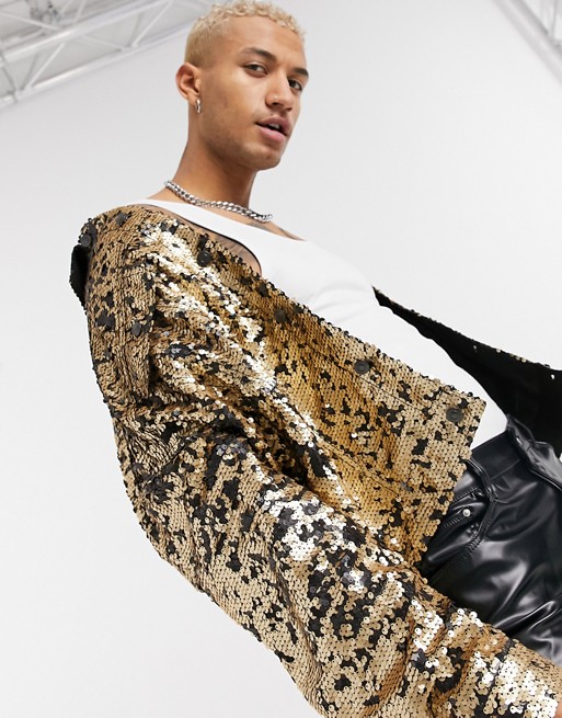 ASOS DESIGN oversized sequin jacket in gold | ASOS