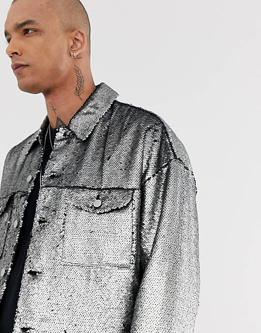ASOS DESIGN oversized sequin jacket in silver | ASOS