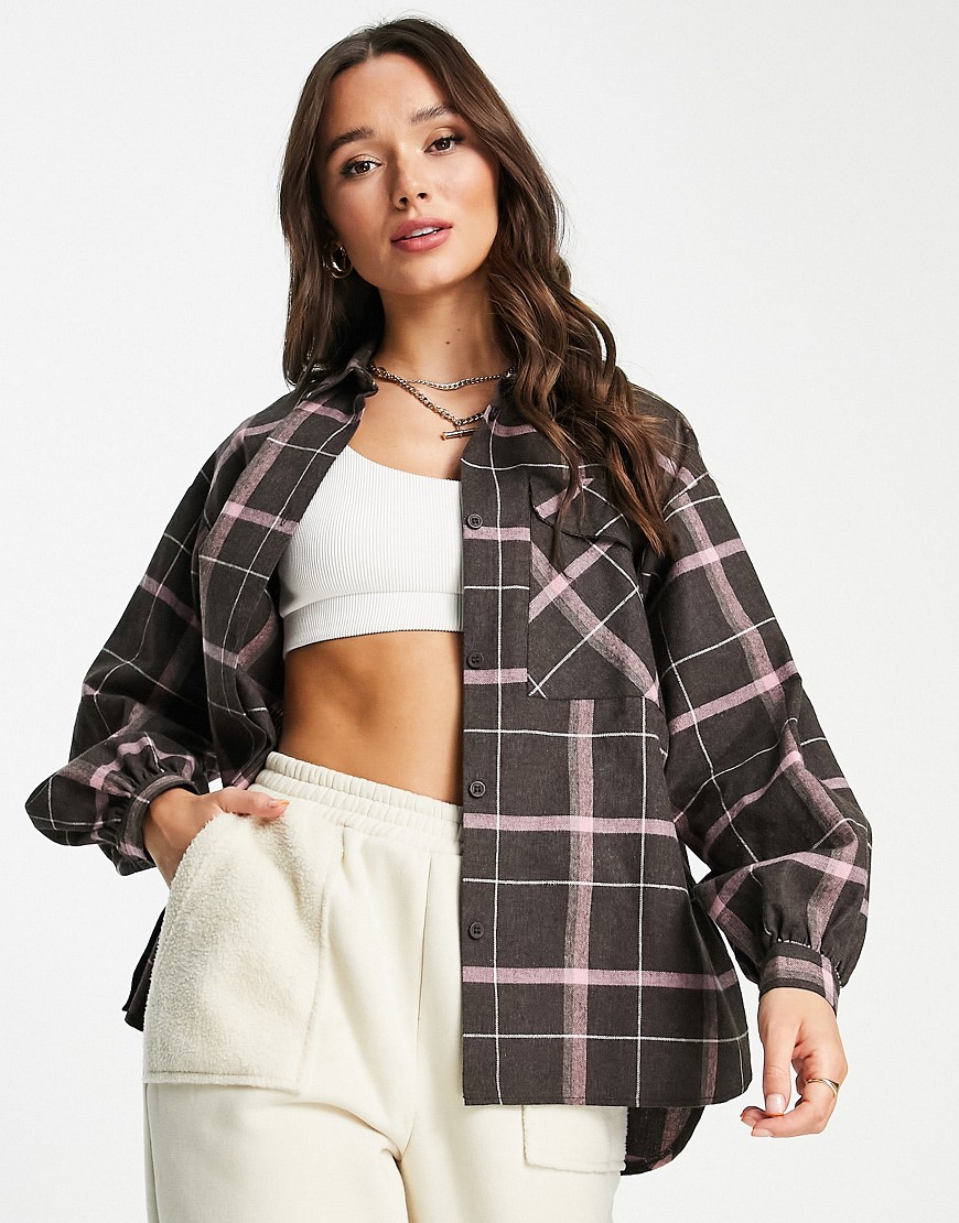 ASOS DESIGN oversized shacket in chocolate check-Brown
