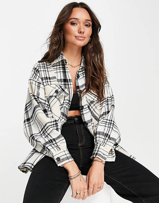  Shirts & Blouses/oversized shacket in cream and black check 