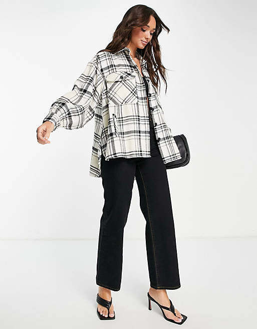  Shirts & Blouses/oversized shacket in cream and black check 