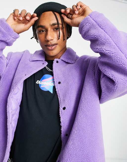 ASOS DESIGN oversized shacket in lilac borg , 3 of 4