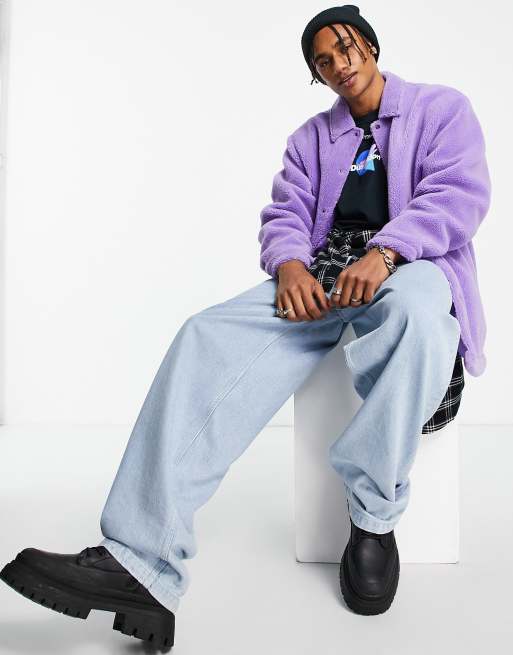 ASOS DESIGN oversized shacket in lilac borg , 4 of 4