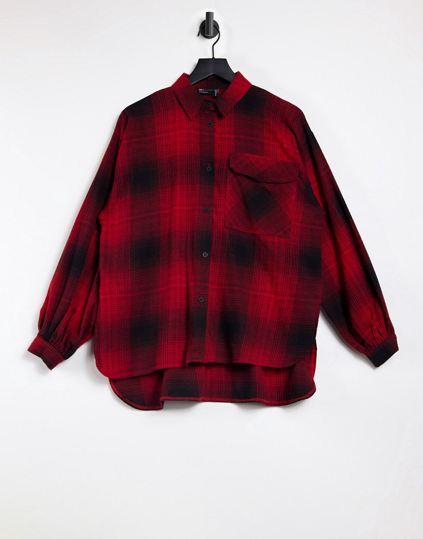 ASOS DESIGN oversized shacket in red and black plaid-Multi