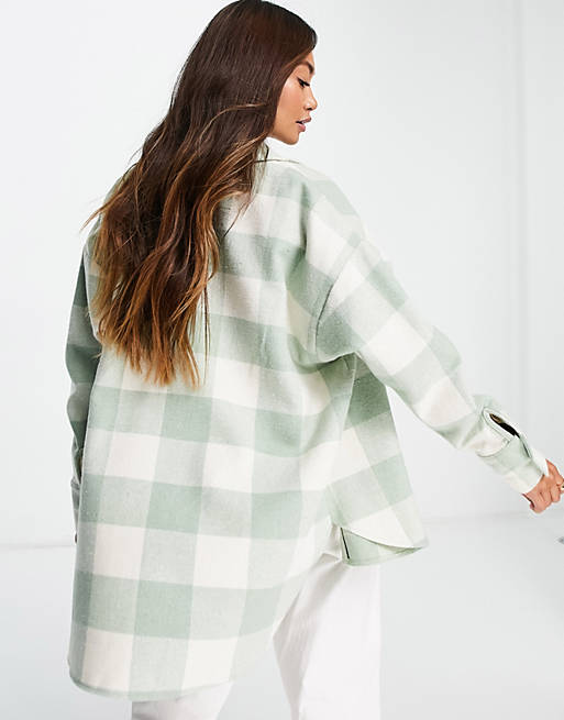  Shirts & Blouses/oversized shacket in sage green and cream check 