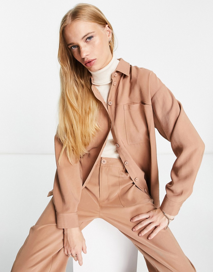 ASOS DESIGN oversized shacket in tan - part of a set-Brown