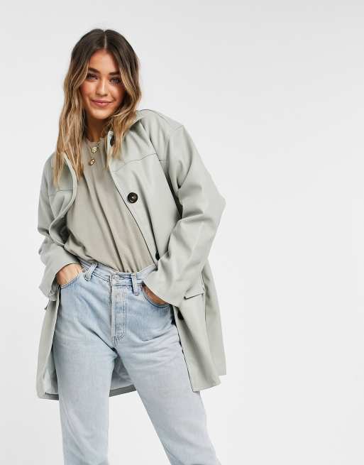 ASOS DESIGN - Oversized shacket van imitatieleer met doorgestikte voering in grijs