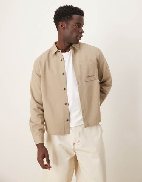 ASOS DESIGN oversized shacket with embroidery in beige - view 1