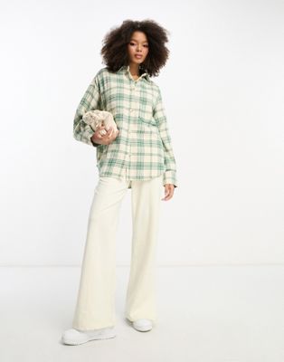 ASOS DESIGN oversized shacket with pockets in cream & green check